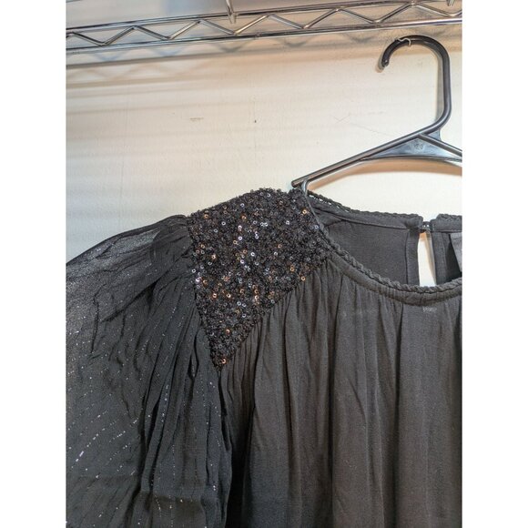 NWT Anthro BLANK BL-NK LONDON SEQUIN EMBELLISHED BLOUSE TOP BLACK Size XS - Picture 8 of 14